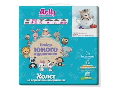 Набор юного художника 20х20 Котенок в кружке (13 цветов)