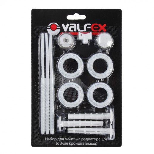 Комплект для подключения радиатора VALFEX, 1"x3/4", с тремя кронштейнами, в блистере