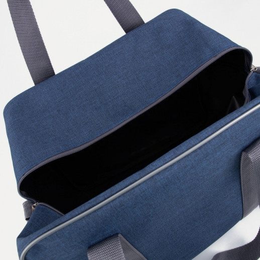 Сумка дорожная на молнии, наружный карман, длинный ремень, цвет синий