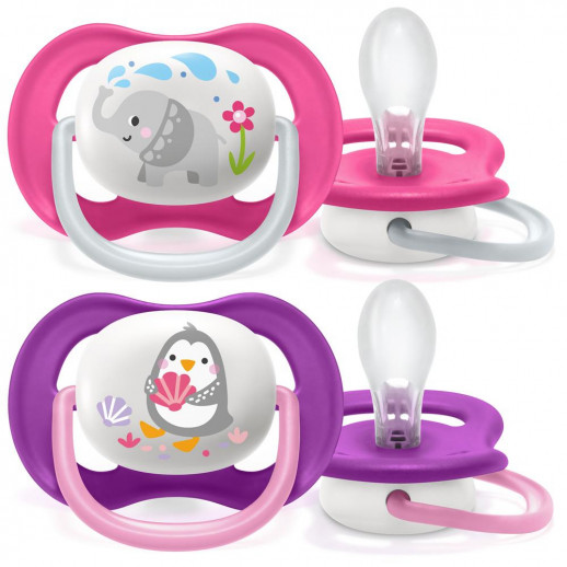 Соска-пустышка Philips Avent SCF080/08 Слон/Пингвин, 6-18 мес, 2 шт, для девочек Philips SCF080/08