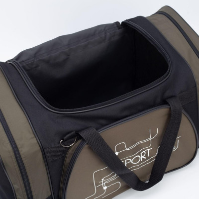 Сумка спортивная, 3 отдела на молниях, наружный карман, длинный ремень, цвет чёрный/хаки