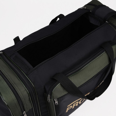 Сумка спортивная на молнии, с увеличением, 3 наружный карман, цвет чёрный/хаки