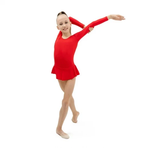 Купальник гимнастический Grace Dance, с юбкой, с длинным рукавом, р. 36, цвет красный
