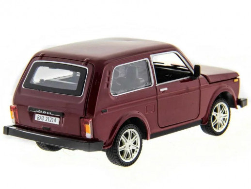 Машина "АВТОПАНОРАМА" ВАЗ 2121 бордовая,1/22, инерция, Pull Bаck механизм, в/к 10*12*22 cм