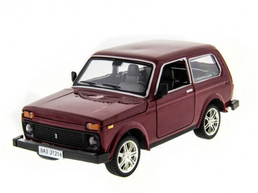 Машина "АВТОПАНОРАМА" ВАЗ 2121 бордовая,1/22, инерция, Pull Bаck механизм, в/к 10*12*22 cм