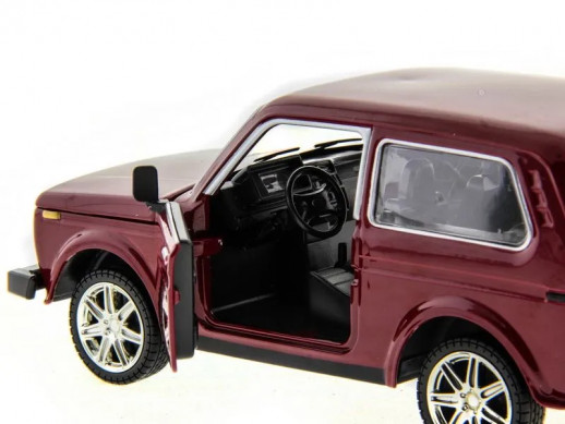 Машина "АВТОПАНОРАМА" ВАЗ 2121 бордовая,1/22, инерция, Pull Bаck механизм, в/к 10*12*22 cм