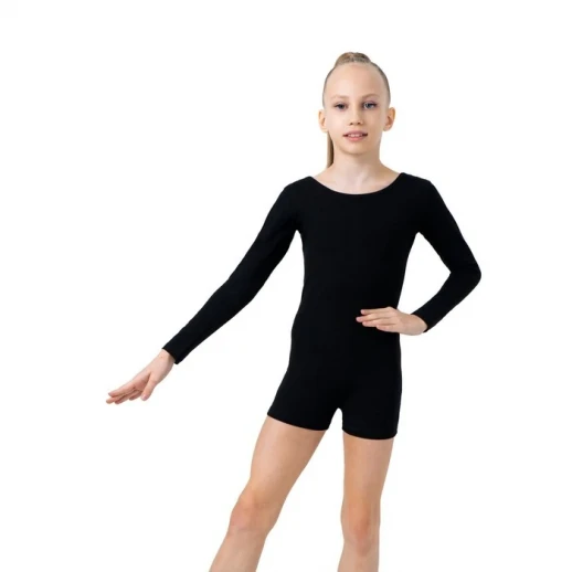 Купальник гимнастический Grace Dance, с шортами, с длинным рукавом, р. 42, цвет чёрный