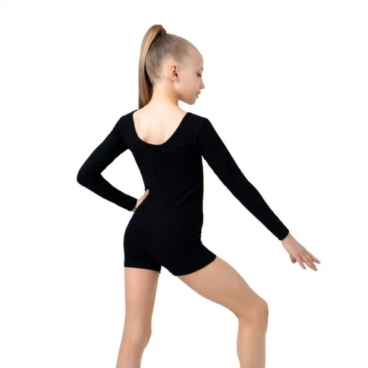 Купальник гимнастический Grace Dance, с шортами, с длинным рукавом, р. 42, цвет чёрный