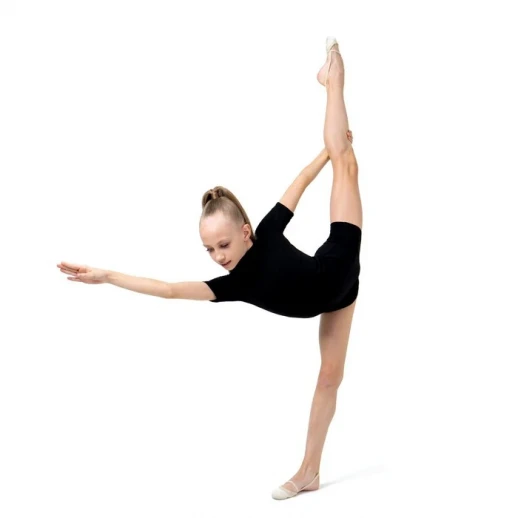 Купальник гимнастический Grace Dance, с шортами, с коротким рукавом, р. 44, цвет чёрный