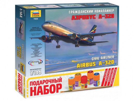 Сборная модель ZVEZDA Гражданский авиалайнер Аэробус А-320, подарочный набор, 1/144