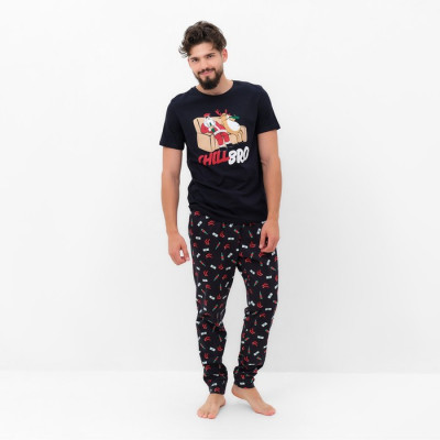 Пижама новогодняя мужская KAFTAN "Chill bro", цвет чёрный