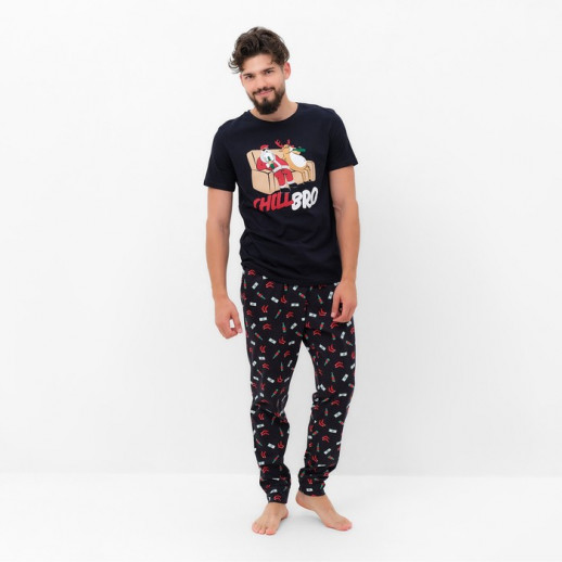 Пижама новогодняя мужская KAFTAN "Chill bro", цвет чёрный