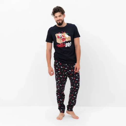 Пижама новогодняя мужская KAFTAN "Chill bro", цвет чёрный