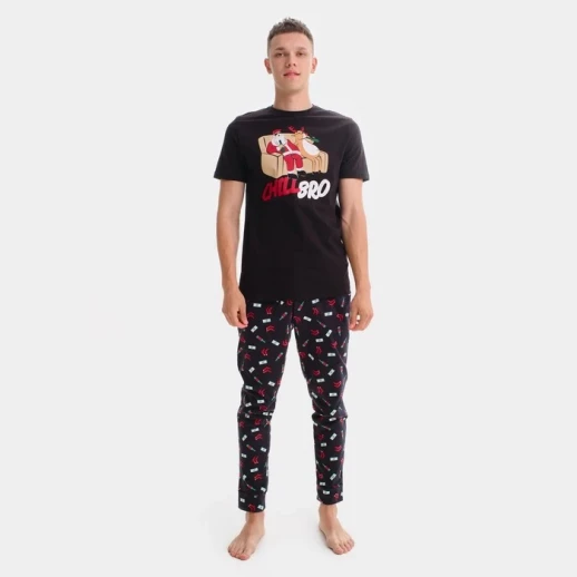 Пижама новогодняя мужская KAFTAN "Chill bro", цвет чёрный
