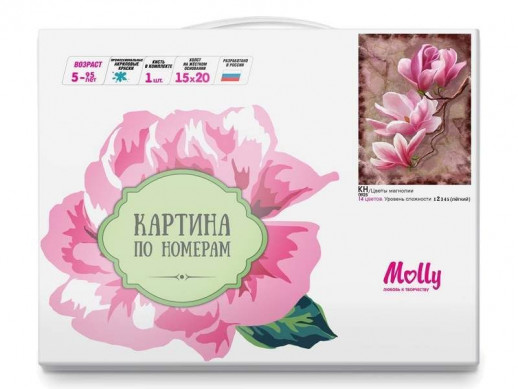 Картина по номерам 15х20 ЦВЕТЫ МАГНОЛИИ (14 цветов)