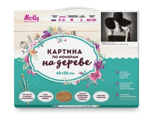 Картина по номерам на дереве 40х50 ДАМА В ЧЕРНОМ (17 цветов)