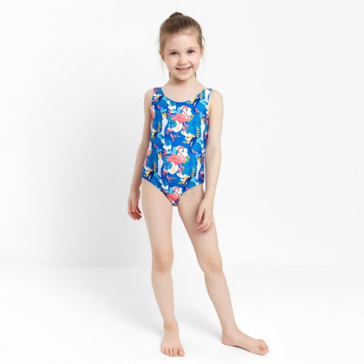 Купальник слитный, цвет синий/фламинго