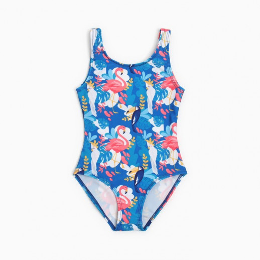 Купальник слитный, цвет синий/фламинго