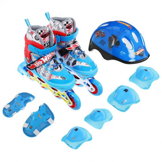 Набор: роликовые коньки раздвижные Hot Wheels, колёса световые, защита, р. S (30-33)