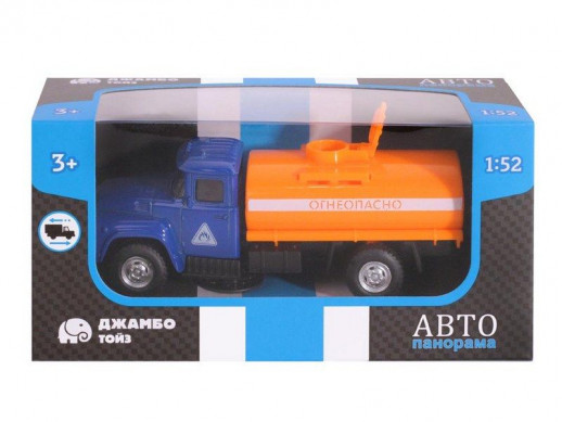 Машина "АВТОПАНОРАМА" "Бензовоз", 1:52, цвет синий, инерцияк, в/к 16,1*6,1*7,6 см