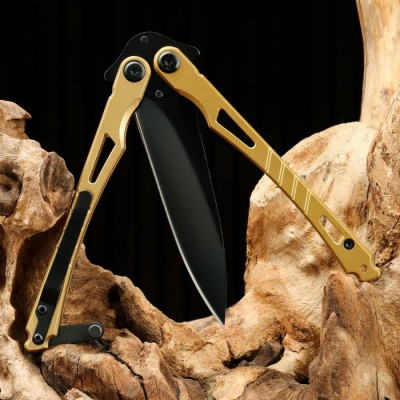 Нож-бабочка "Шершень" желтый, сталь - 420, рукоять - сталь, 21 см