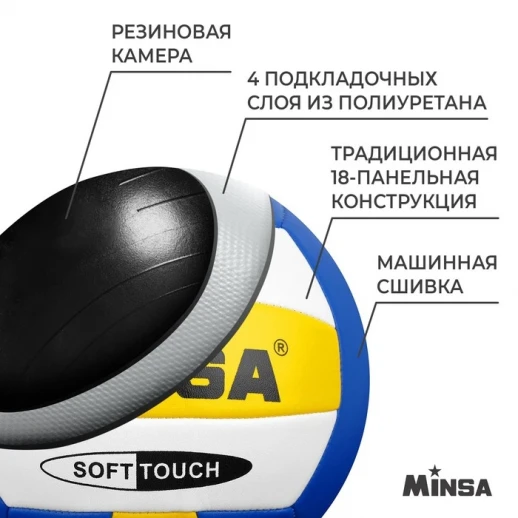 Мяч волейбольный MINSA, PU, машинная сшивка, 18 панелей, р. 5