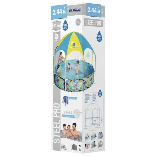 Бассейн каркасный Steel Pro, с навесом, 244 х 51 см, от 2 лет, 56432 Bestway