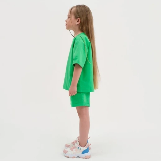 Комплект детский (футболка, шорты) KAFTAN "Basic line" размер 34 (122-128), цвет зелёный