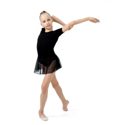 Купальник для хореографии Grace Dance, юбка-сетка, с коротким рукавом, р. 40, цвет чёрный
