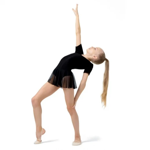 Купальник для хореографии Grace Dance, юбка-сетка, с коротким рукавом, р. 40, цвет чёрный