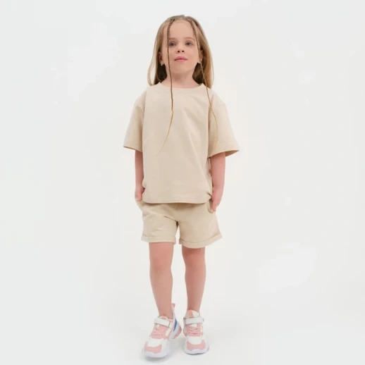 Комплект детский (футболка, шорты) KAFTAN "Basic line" размер 36 (134-140), цвет бежевый