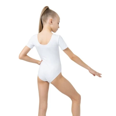 Купальник гимнастический Grace Dance, с коротким рукавом, р. 42, цвет белый