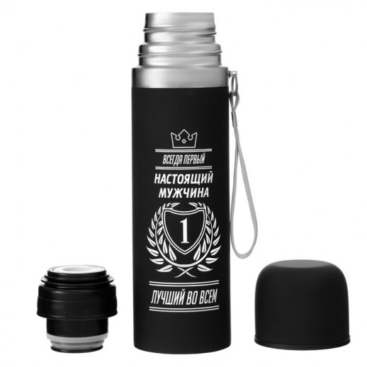 Термос, 500 мл, Гильза "Настоящий мужчина",  с кружкой, сохраняет тепло 10 ч, 6.5 х 24 см