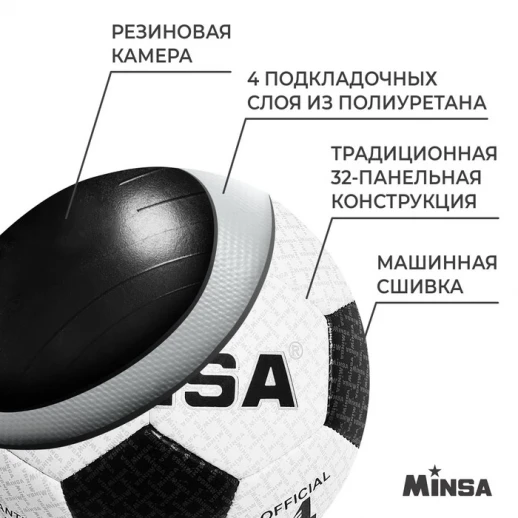 Мяч футбольный MINSA, PU, машинная сшивка, 32 панели, р. 3
