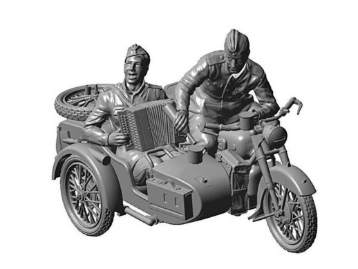 Сборная модель ZVEZDA Советский мотоцикл М-72 с коляской и экипажем, 1/35