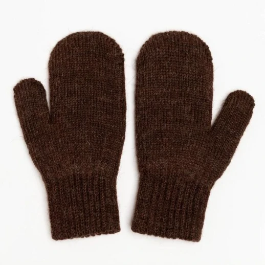 Варежки двойные детские, цвет тёмно-коричневый (9-12 лет)