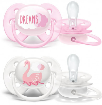 Пустышка ultra soft, Dreams/Лебедь, 0-6 мес., 2 шт, для девочек Philips SCF222/02