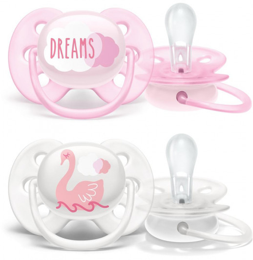 Пустышка ultra soft, Dreams/Лебедь, 0-6 мес., 2 шт, для девочек Philips SCF222/02