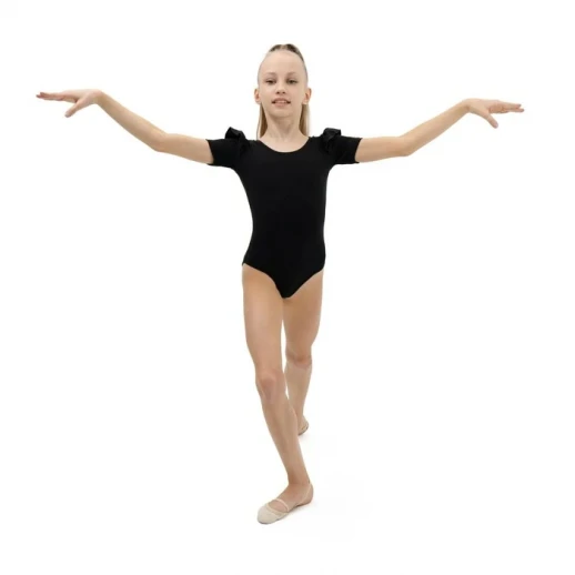 Купальник гимнастический Grace Dance, крылышко, с коротким рукавом, р. 36, цвет чёрный