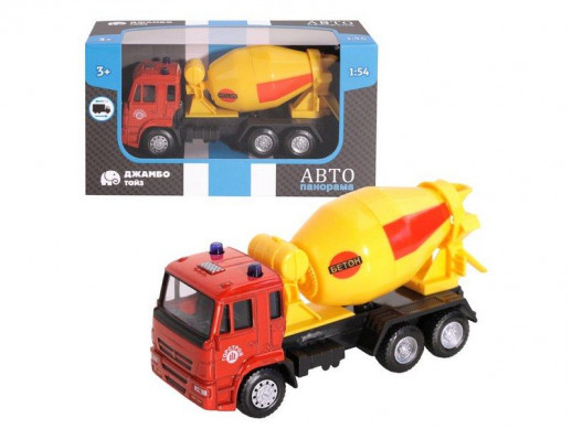 Машина "АВТОПАНОРАМА" "Бетономешалка", красный, 1/54, инерция, в/к 16,5*6,4*9