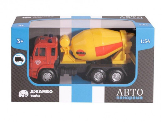 Машина "АВТОПАНОРАМА" "Бетономешалка", красный, 1/54, инерция, в/к 16,5*6,4*9