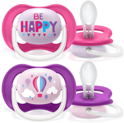 Пустышка ultra air Lime, Be happy/Воздушный шар, 6-18 мес, 2 шт, для девочек Philips SCF080/16