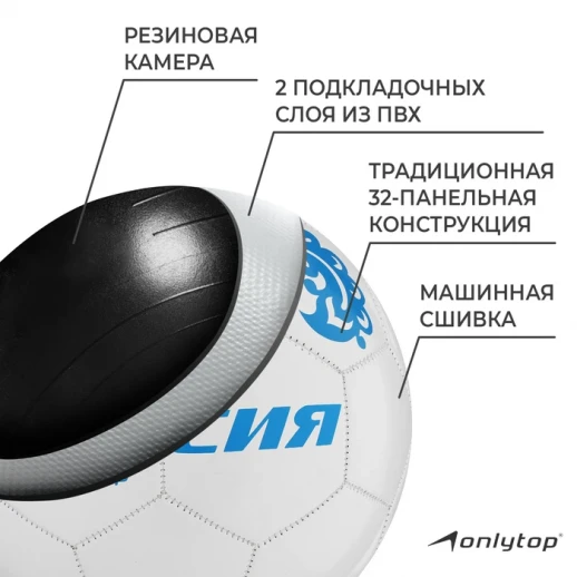 Мяч футбольный ONLYTOP «Россия», PVC, машинная сшивка, 32 панели, р. 5