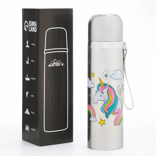 Термос, 500 мл, Гильза "Единорог", сохранят тепло 10 ч, 6.5 х 24 см, микс