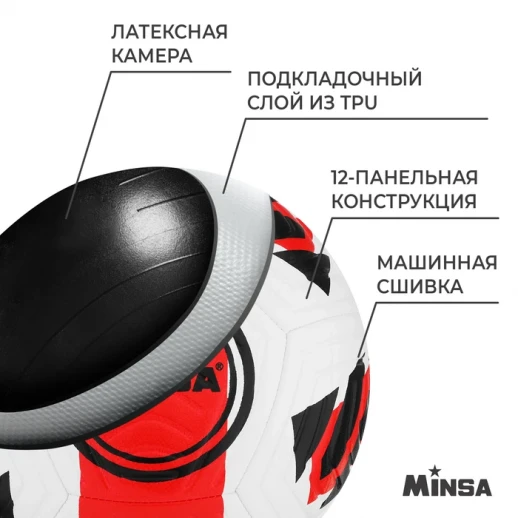 Мяч футбольный MINSA, TPE, машинная сшивка, 12 панелей, р. 5