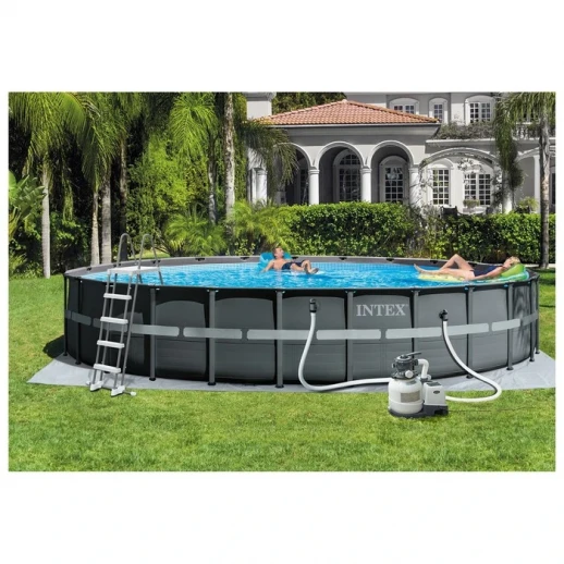 Бассейн каркасный Ultra XTR Frame, 732 х 132 см, песчаный фильтр-насос, лестница, тент, подстилка, 26340NP INTEX