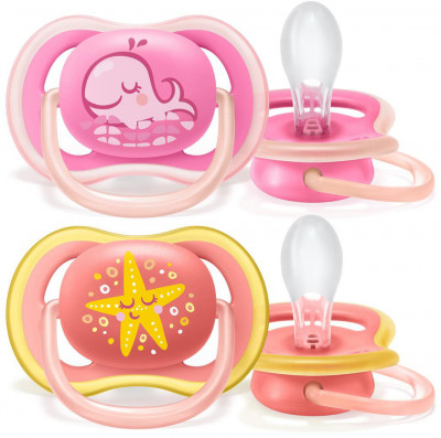 Пустышка utra air, Кит/Звезда, 6-18 мес, 2 шт, для девочек Philips Avent ultra air SCF085/04