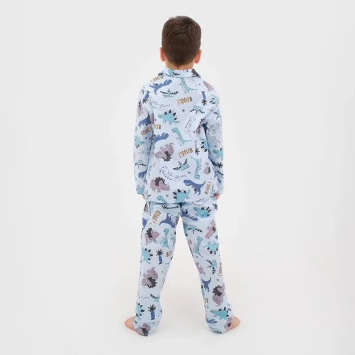 Пижама детская из фланели (рубашка, брюки) KAFTAN "Дино", размер 98-104, голубой