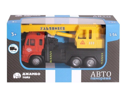 Машина "АВТОПАНОРАМА" "Кран", красный, 1/54, инерция, в/к 16,5*6,4*9 см
