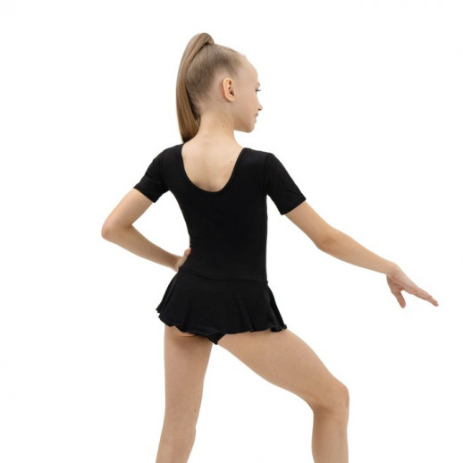 Купальник гимнастический Grace Dance, с юбкой, с коротким рукавом, р. 34, цвет чёрный